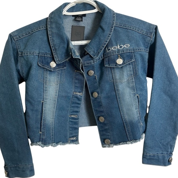 Bebe Girls 7-8 crop denim coat new condition- did not fit - Picture 1 of 11